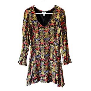 Old Navy Womens Dress Size 6 Black Floral Whimsigoth Boho Fall Mini Long Sleeve